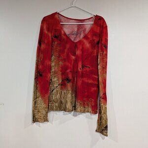 Unbranded Drawstring Cotton Blouse Made in Guatemala Red Tan Black Size 16